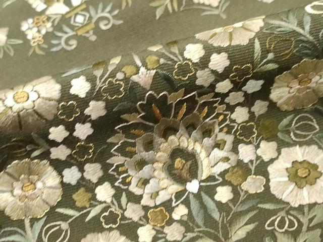 平和屋着物●訪問着 総刺繍 更紗洋花文 金糸 正絹 逸品 DABK0243ud