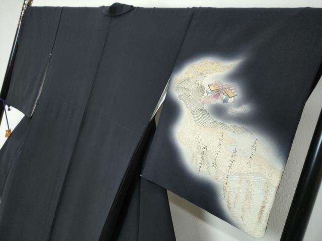 平和屋着物●加納義己 訪問着 楽器草花文 詩歌 暈し染め 金銀彩 正絹 逸品 DABK0253ud