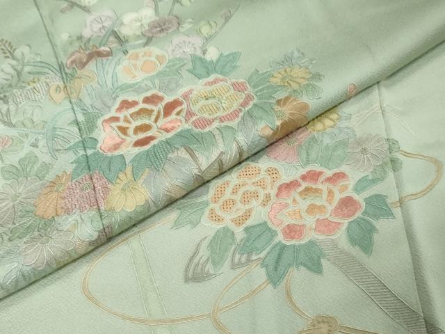 平和屋着物●中国三大刺繍 蘇州刺繍 総刺繍 訪問着 花車文 暈し染め 正絹 逸品 DABK0257ud