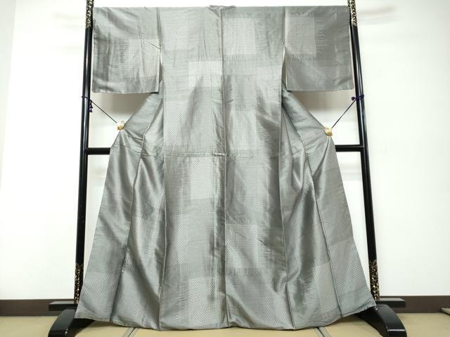 平和屋着物●上質なお召 変わり格子文 正絹 逸品 DABK0259ud