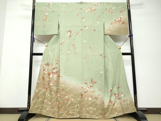 平和屋着物●訪問着 花蝶文 暈し染め 金彩 正絹 逸品 DABK0274ud