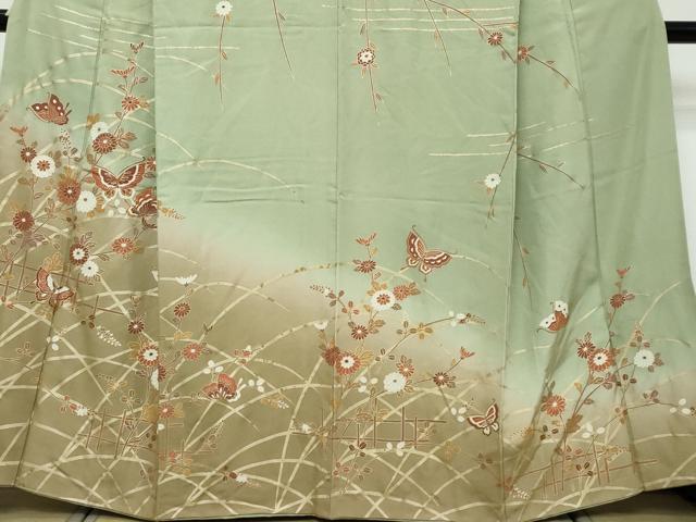 平和屋着物●訪問着 花蝶文 暈し染め 金彩 正絹 逸品 DABK0274ud