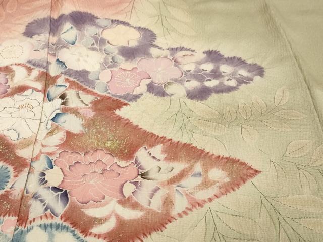 平和屋着物●訪問着 絞り 雲取草花文 暈し染め 金彩 正絹 逸品 DABK0283ud