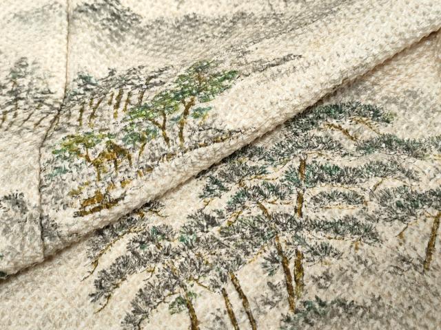 平和屋着物●訪問着 総絞り 風景松文 正絹 逸品 DABK0286ud