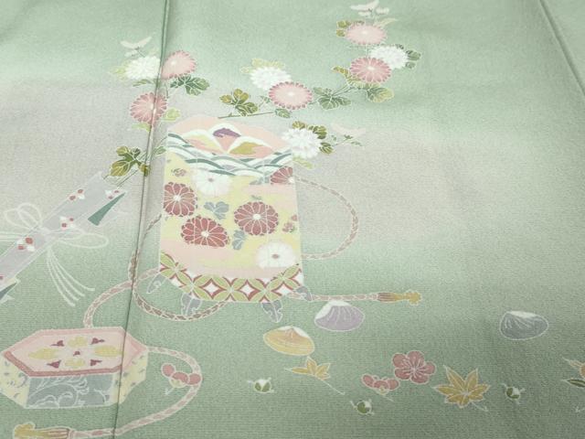 平和屋着物●訪問着 友禅 作家物 貝桶草花文 暈し染め 正絹 逸品 未使用 DABK0288ud