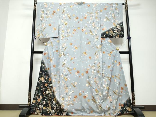 平和屋着物●訪問着 扇面草花文 暈し染め 金彩 正絹 逸品 DABK0295ud