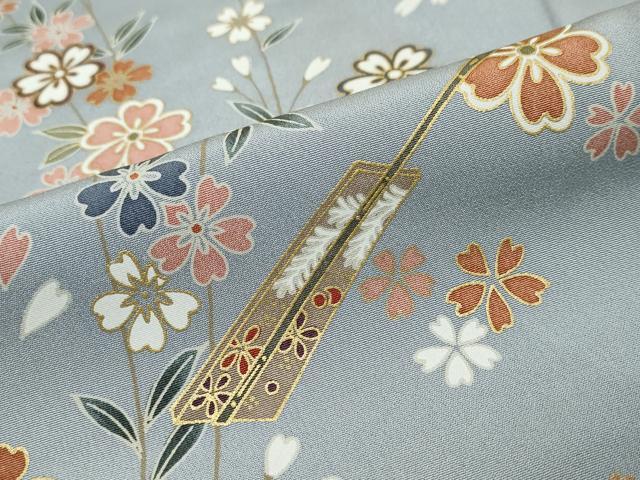 平和屋着物●訪問着 扇面草花文 暈し染め 金彩 正絹 逸品 DABK0295ud