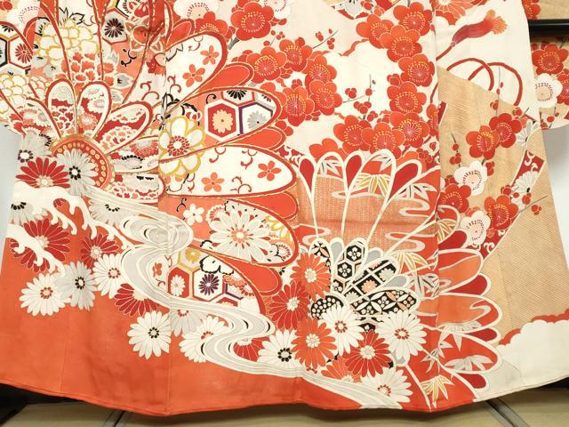 平和屋本店●アンティーク 大正ロマン 振袖 駒刺繍 草花文 金彩 正絹 逸品 DABK0302ud
