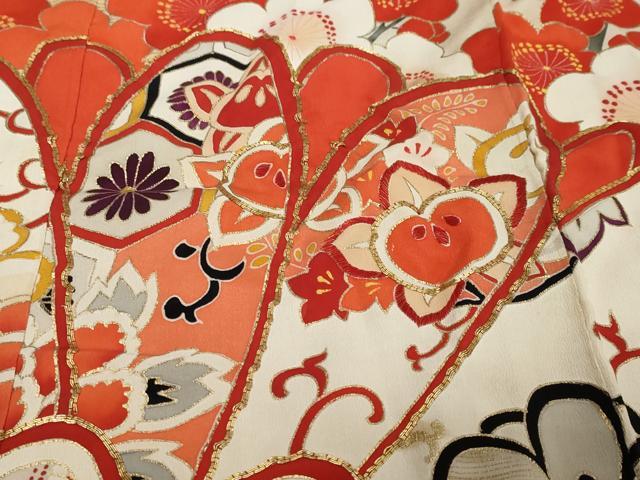 平和屋本店●アンティーク 大正ロマン 振袖 駒刺繍 草花文 金彩 正絹 逸品 DABK0302ud