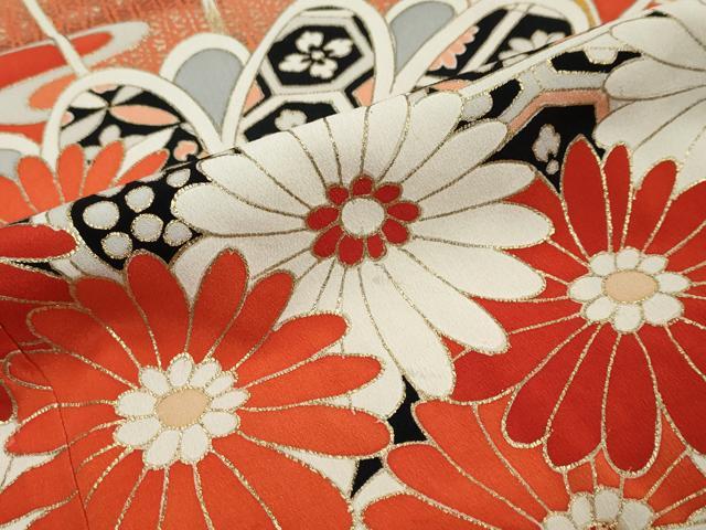 平和屋本店●アンティーク 大正ロマン 振袖 駒刺繍 草花文 金彩 正絹 逸品 DABK0302ud