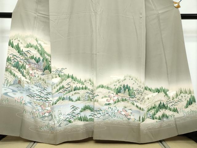 平和屋着物●豪華色留袖 友禅 流水風景草花文 暈し染め 正絹 逸品 DABK0304ud
