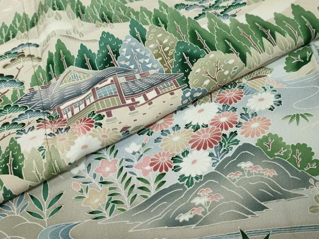 平和屋着物●豪華色留袖 友禅 流水風景草花文 暈し染め 正絹 逸品 DABK0304ud