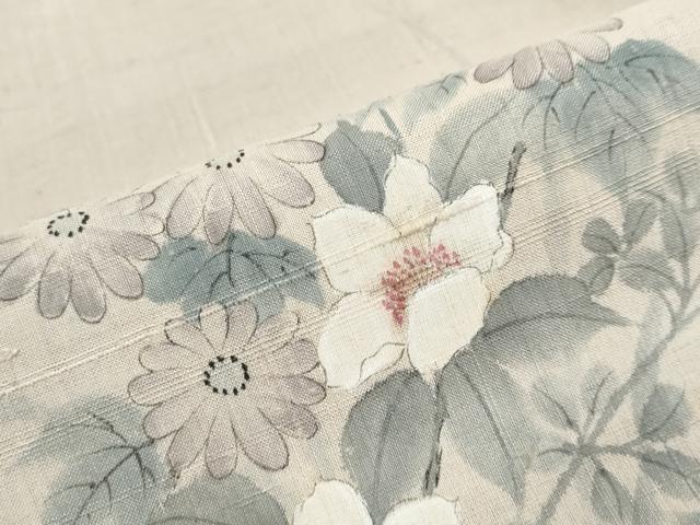平和屋着物●訪問着 作家物 紬地 手描き 草花文 正絹 逸品 DABK0313ud