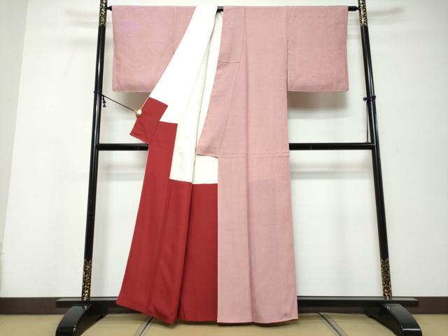 平和屋着物●和栗由紀夫 江戸小紋 万筋 赤紅色×白色 正絹 逸品 DABK0316ud