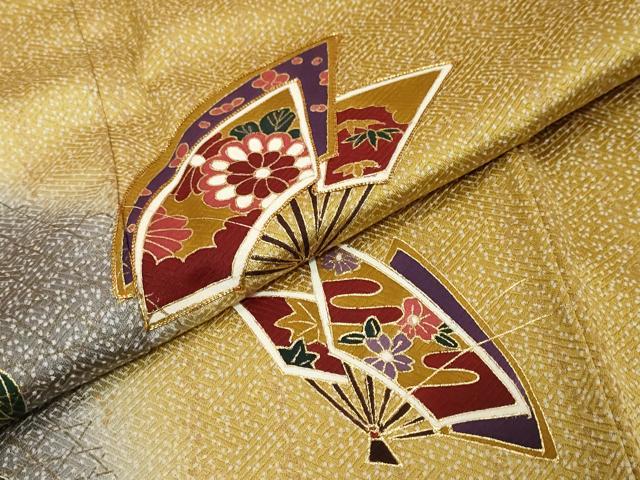 平和屋着物●訪問着 駒刺繍 扇面草花文 暈し染め 金彩 正絹 逸品 DABK0321ud