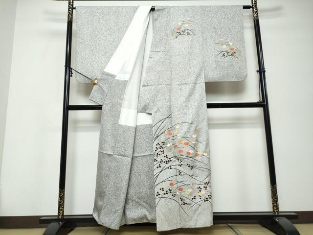 平和屋着物●訪問着 草花文 たたき染め 金彩 正絹 逸品 DABK0330ud