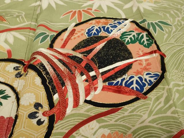 平和屋本店●アンティーク 大正ロマン 振袖 駒刺繍 鼓草花文 正絹 逸品 DABK0352ud