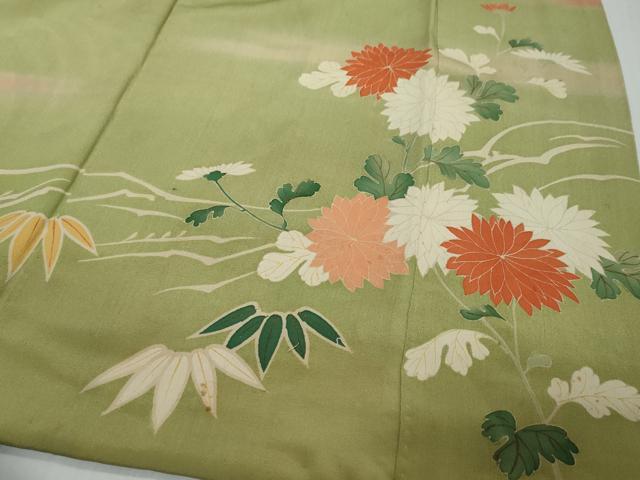 平和屋本店●アンティーク 大正ロマン 振袖 駒刺繍 鼓草花文 正絹 逸品 DABK0352ud