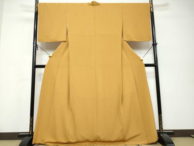 平和屋着物●上質な色無地 狐色 鬼しぼ縮緬 正絹 逸品 DABK0357ud