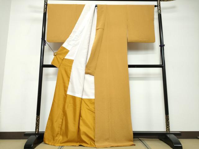 平和屋着物●上質な色無地 狐色 鬼しぼ縮緬 正絹 逸品 DABK0357ud