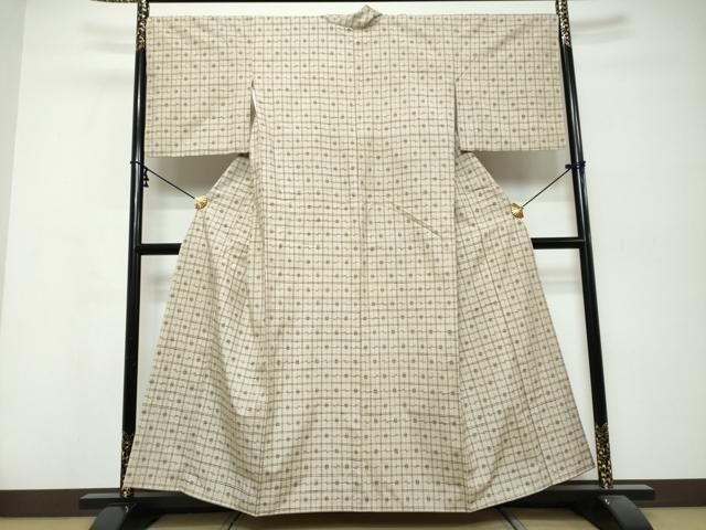 平和屋着物●上質な紬 変わり格子文 正絹 逸品 DABK0363ud