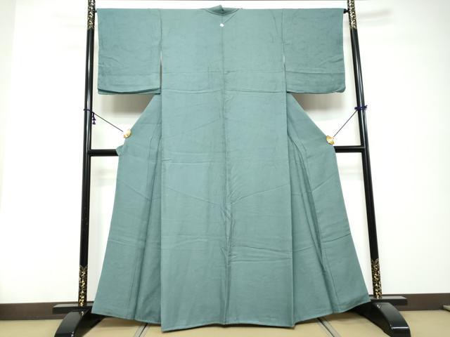 平和屋着物●上質な色無地 風景草花地紋 錆御納戸色 正絹 逸品 DABK0365ud