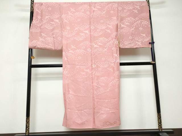 平和屋着物●長襦袢 無双仕立て 飛鶴草花地紋 桃色 仮絵羽 正絹 逸品 未使用 DABK0372ud