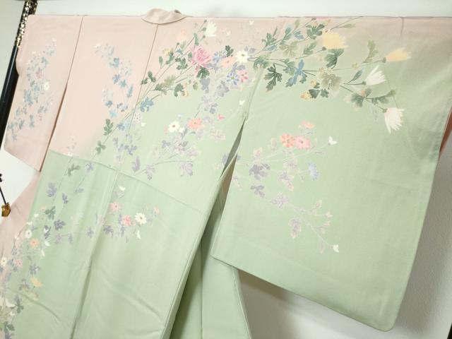 平和屋着物●訪問着 友禅 作家物 草花文 暈し染め 正絹 逸品 DABK0377ud