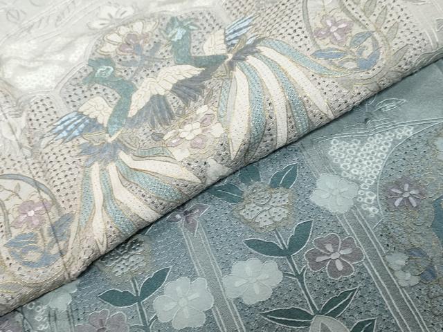 平和屋着物●中国三大刺繍 スワトウ刺繍 総刺繍 訪問着 絞り 鳳凰洋花文 暈し染め 金糸 さが美扱い カラー胴裏:半色 正絹 逸品 DABK0380ud