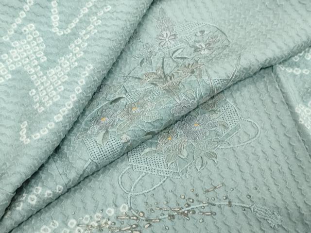 平和屋着物●中国三大刺繍 スワトウ刺繍 汕頭刺繍 総刺繍 訪問着 絞り 文箱花文 金彩 正絹 逸品 DABK0381ud