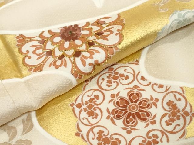 平和屋着物●訪問着 駒刺繍 道長草花文 金彩 正絹 逸品 DABK0393ud