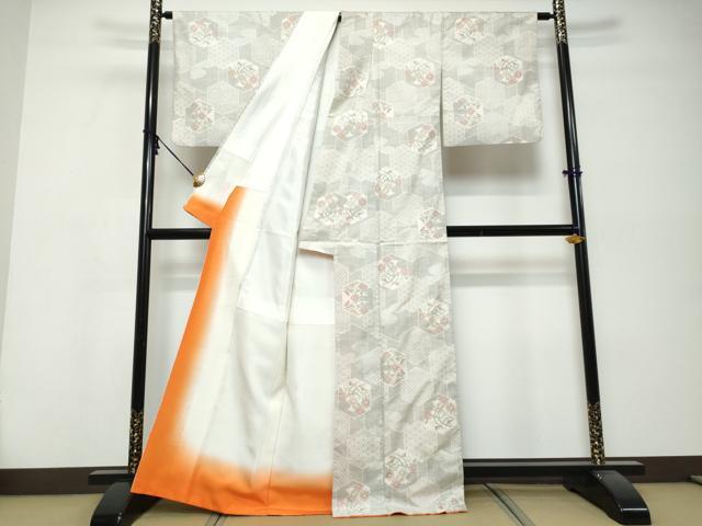 平和屋着物●本場大島紬 白大島 7マルキ 亀甲花文 正絹 逸品 DABK0396ud