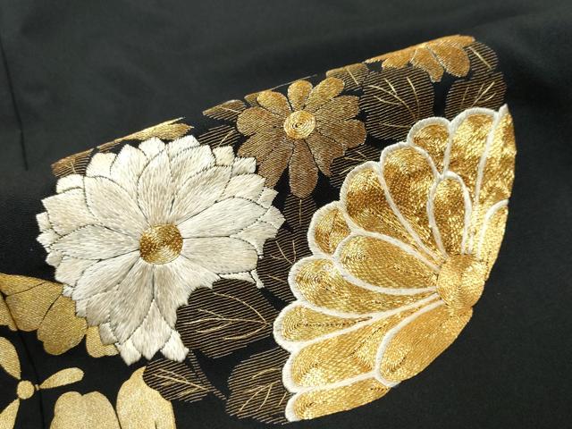 平和屋着物●豪華黒留袖 駒刺繍 草花丸文 金彩 正絹 逸品 DABK0402ud