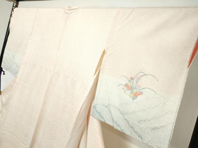平和屋着物▼訪問着 総絞り 駒刺繍 遠山草花文 正絹 逸品 DABK0408ud