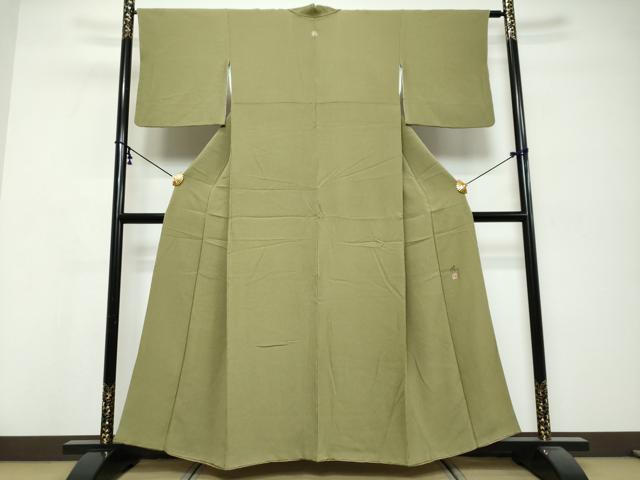 平和屋着物●染師 故・山代谷隆 色無地 青丹色 正絹 逸品 DABK0413ud