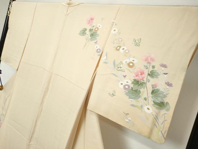 平和屋着物●訪問着 友禅 花蝶文 暈し染め 正絹 逸品 DABK0418ud