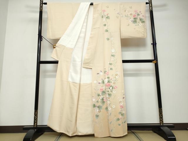 平和屋着物●訪問着 友禅 花蝶文 暈し染め 正絹 逸品 DABK0418ud