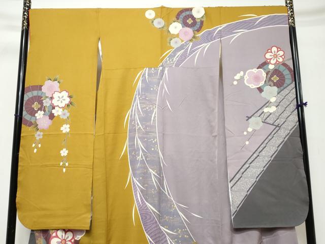 平和屋着物●豪華振袖 片輪車草花文 金彩 正絹 逸品 DABK0431ud