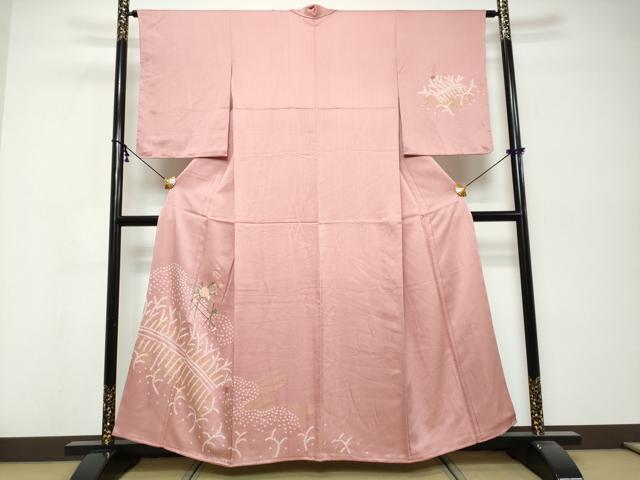 平和屋着物●訪問着 絞り 刺繍 流水草花文 金彩 正絹 逸品 未使用 DABK0432ud