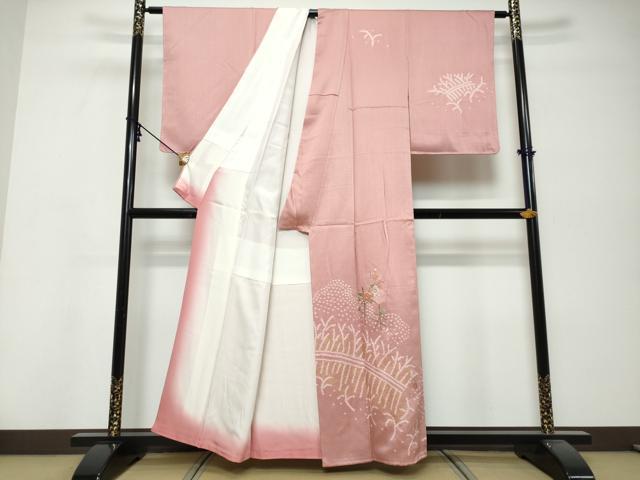 平和屋着物●訪問着 絞り 刺繍 流水草花文 金彩 正絹 逸品 未使用 DABK0432ud