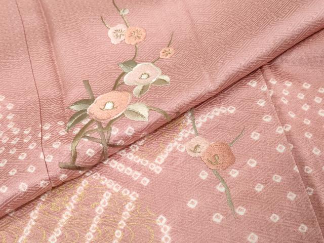 平和屋着物●訪問着 絞り 刺繍 流水草花文 金彩 正絹 逸品 未使用 DABK0432ud