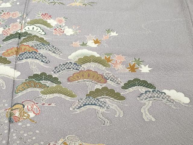 平和屋着物●訪問着 流水草花文 暈し染め 金彩 正絹 逸品 DABK0447ud
