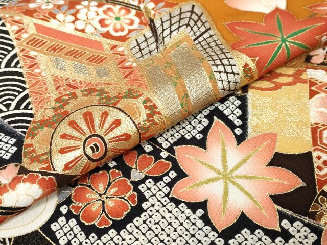平和屋着物●豪華振袖 御所車草花文 暈し染め 金銀彩 正絹 逸品 DABK0455ud