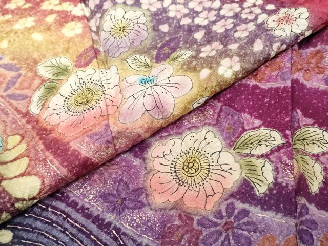 平和屋着物●豪華振袖 辻が花 暈し染め 金彩 金通し地 京都きもの友禅扱い 正絹 逸品 DABK0458ud