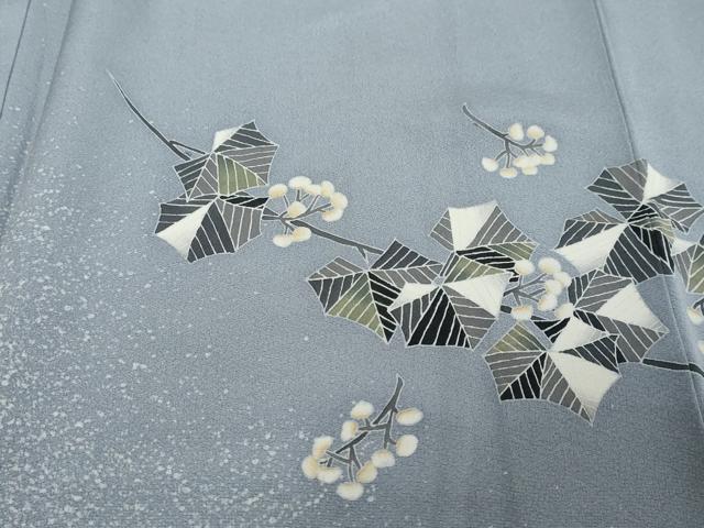 平和屋着物●本加賀友禅作家 鶴見保次 訪問着 南天文 正絹 逸品 DABK0462ud
