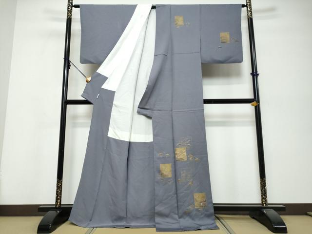 平和屋着物●青山みとも 訪問着 竹屋町刺繍 色紙立波松文 金彩 正絹 逸品 DABK0463ud