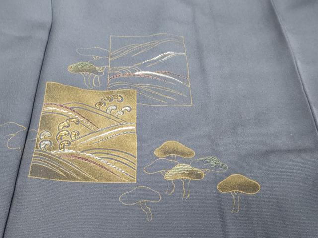 平和屋着物●青山みとも 訪問着 竹屋町刺繍 色紙立波松文 金彩 正絹 逸品 DABK0463ud