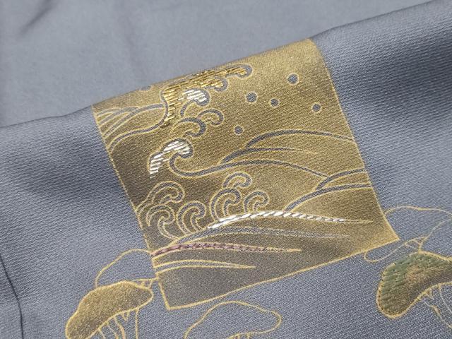 平和屋着物●青山みとも 訪問着 竹屋町刺繍 色紙立波松文 金彩 正絹 逸品 DABK0463ud