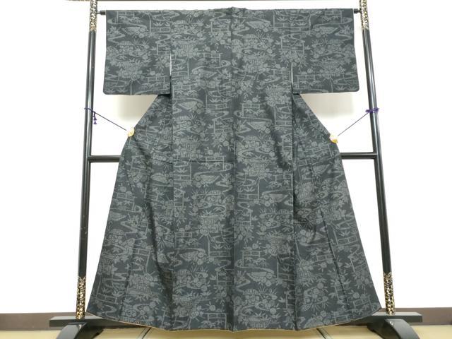 平和屋着物●結城紬 80亀甲 草花籬文 正絹 逸品 DABK0464ud