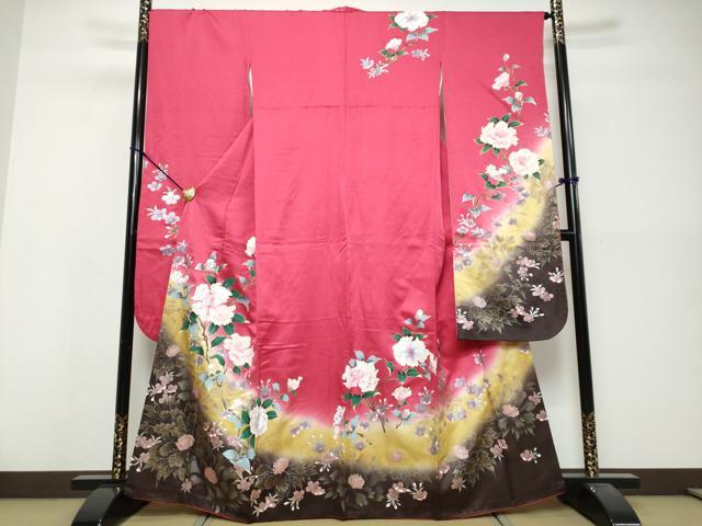 平和屋着物●豪華振袖 草花文 暈し染め 金銀彩 正絹 逸品 DABK0476ud
